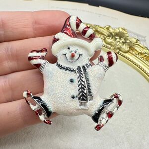 Vintage Ice Skating Snowman Brooch Pin